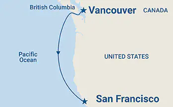 Ruby Princess, 3 Night Pacific Coastal ex Vancouver, BC. Canada  to San Francisco, California, USA