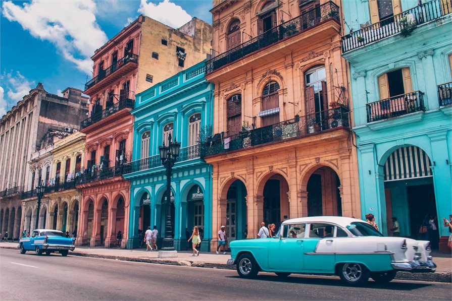 old blue car on street Havana Cuba